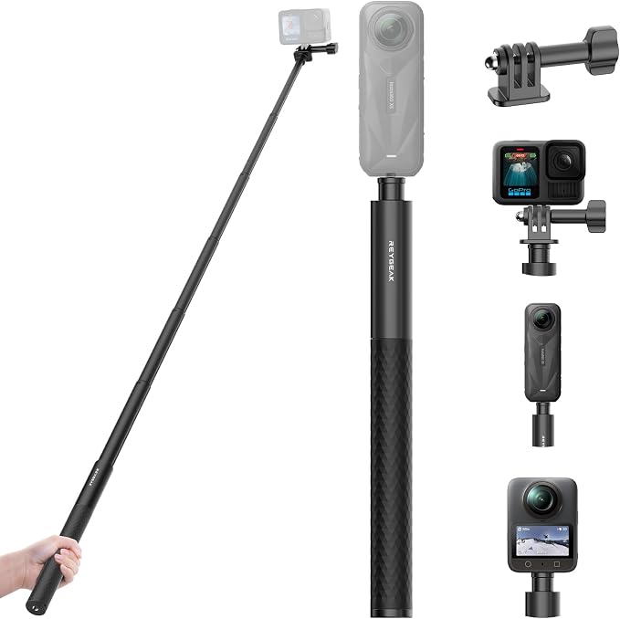 REYGEAK 51 Inch Invisible Selfie Stick for Insta360 X5,Extension Selfie Pole with Dual-Claws,Aluminum Waterproof Long Monopod for GoPro13/12/11/10/9/Osmo360/Action 5 Pro/4/3/Pocket 3 Accessories