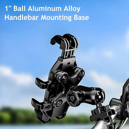 Motorcycle Phone Mount Holder, 360° Adjustable Anti-Theft Motorbike Handlebar Cellphone Mount with Vibration Dampener, Bike Smartphone Holder Clamp, Suitable for 5.1"-7" Phones
