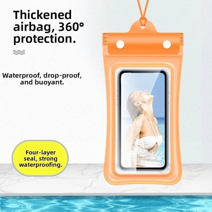 Floating Waterproof Phone Case Full View Swimming Bag Transparent Dry Cover for Underwater Snow Rainforest Use(Blue)