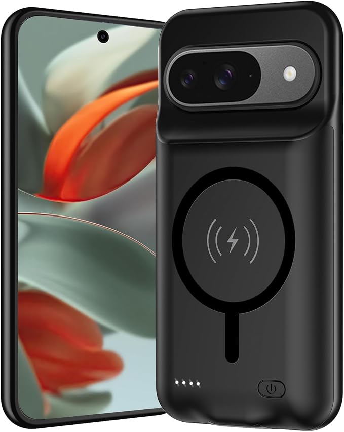 Battery Case for Pixel 9/9 Pro, Upgraded 10000mAh Battery Pack Rechargeable Charger Case with Wireless Charging Compatible for Pixel 9/9 Pro(6.3 inch) External Charging Cover(Black)