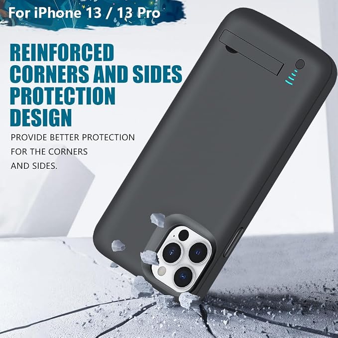 Upgraded Battery Case for iPhone 13/13 Pro, 5000mAh Rechargeable Extended Battery Charging Charger Case, Add 100% Extra Juice (6.1 Inches) Black