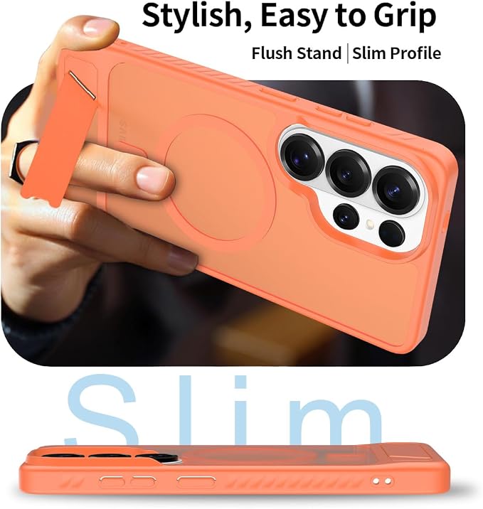RMOCR for Samsung Galaxy S26 Ultra Case with Screen Protector+Lanyard Wrist Strap,Magnetic Translucent Matte Rugged Slim Phone Cover Built in Invisible Kickstand [Fit for MagSafe],2026 Orange