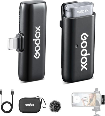 GODOX WES1 Kit1 Wireless Microphone for iPhone iPad, 2.4GHz Wireless MFi Certified Lavalier Mic, Plug and Play, Noise Cancelling,656ft, 7g Lightweight for Vlogs/Interviews/Live(1TX + 1RX(Lightning))