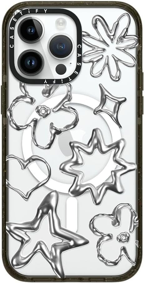 CASETiFY Impact iPhone 14 Pro Max Case [4X Military Grade Drop Tested / 8.2ft Drop Protection/Compatible with Magsafe] - Chrome Doodles - Clear Black