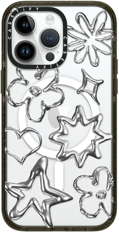 CASETiFY Impact iPhone 14 Pro Max Case [4X Military Grade Drop Tested / 8.2ft Drop Protection/Compatible with Magsafe] - Chrome Doodles - Clear Black