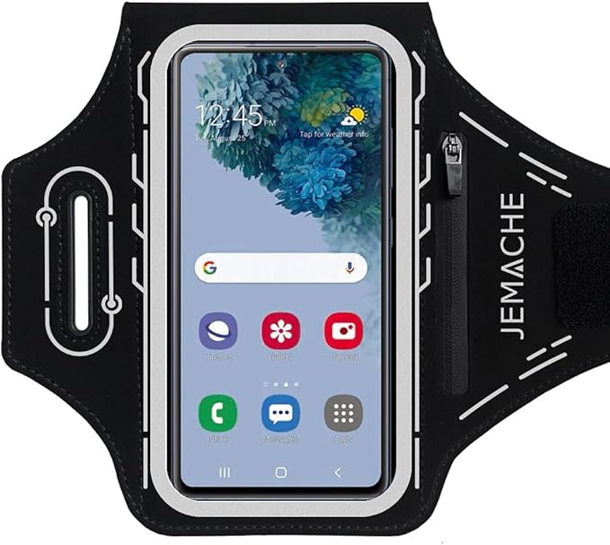 JEMACHE Armband for Samsung Galaxy S26 S25 S24 S23 S22 Ultra/Plus/FE, Gym Running Workouts Arm Band with Earbuds Holder (Black)