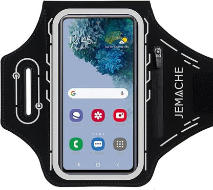 JEMACHE Armband for Samsung Galaxy S26 S25 S24 S23 S22 Ultra/Plus/FE, Gym Running Workouts Arm Band with Earbuds Holder (Black)