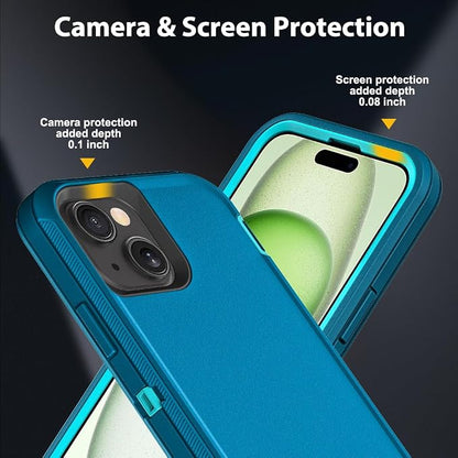 for iPhone 15 Plus Case with 2Pcs Tempered Glass Screen Protector and 1Pcs Camera Lens Protector, Military Grade 3 in 1 Heavy Duty Shockproof/Drop Proof/Dust Proof Case (Blue/Turquoise)
