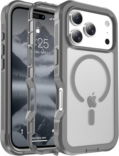 jaroco Magnetic for iPhone 17 Pro Case, [Compatible with MagSafe][Military Grade Drop Protection][Heavy Duty Protection][Non-Slip][Shockproof] 2-Layer Durable Bumper Phone Casee 6.3''-Gray