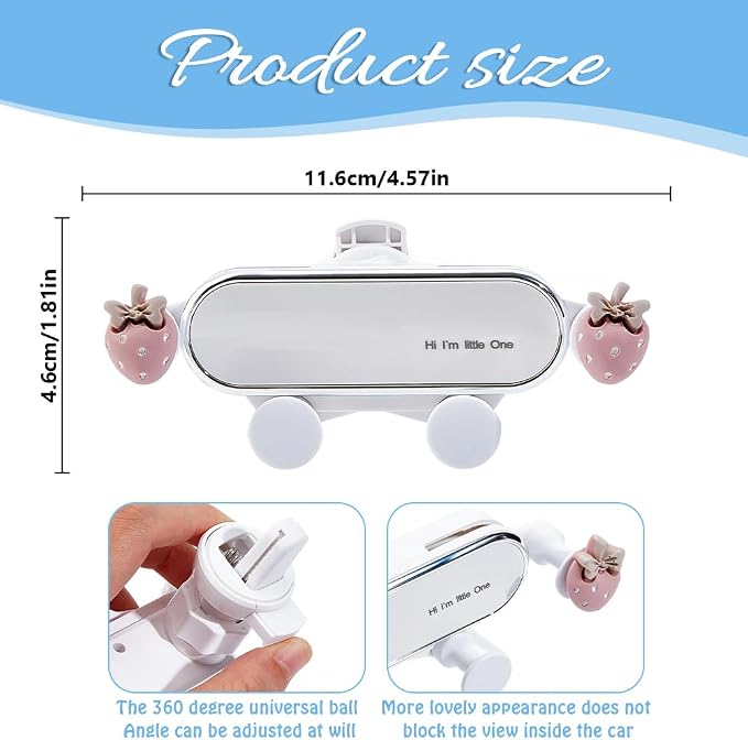 Car Cellphone Holder Strawberry Car Cradle Phone Holder Adorable Car Phone Holders Cute Phone Holders for Your Cars Phones Mount with Sturdy Air Vent Clip for All Smartphones