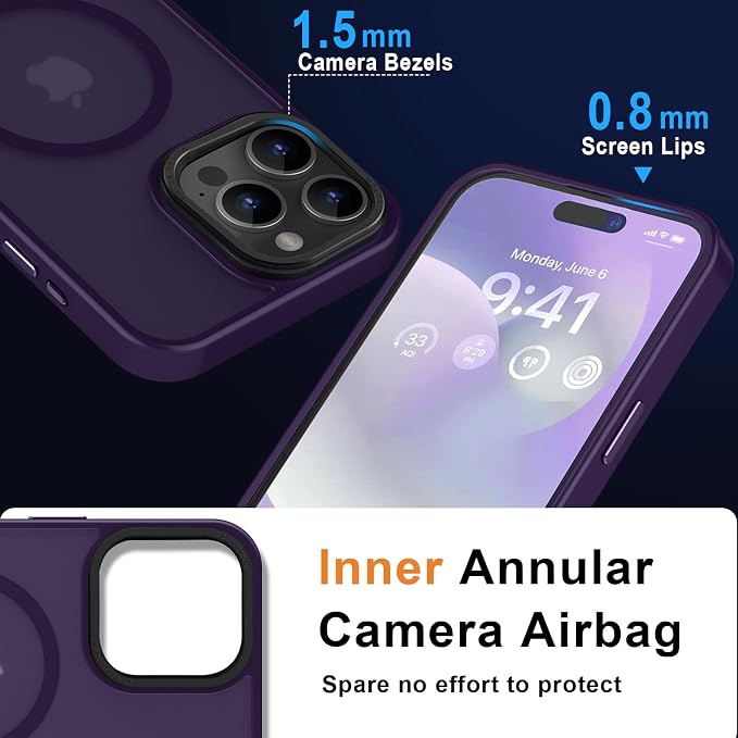 MOCCA Strong Magnetic for iPhone 15 Pro Max Case, [Compatible with Magsafe][13FT Military Drop Protection] Slim Translucent Matte Shockproof Case for iPhone 15 ProMax Case 6.7'' - Deep Purple
