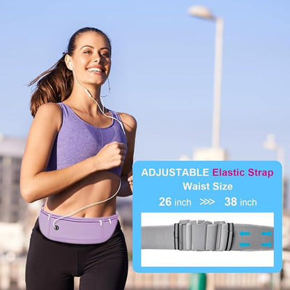 Slim Running Belt for Women Men,Runners Fanny Pack Phone Holder,Money Belt,Running Gear Accessories,with 3 Pockets (Purple)