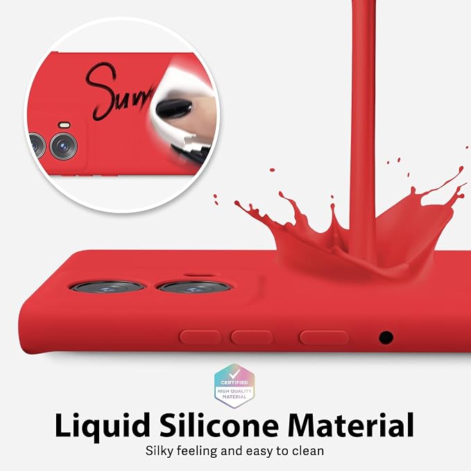 oakxco for Motorola Moto Edge 2024 Phone Case Liquid Silicone, Thin Slim Soft Rubber Gel TPU Plain Protective Simple Cover for Women Girl Cute, Matte Solid Color Aesthetic, Red