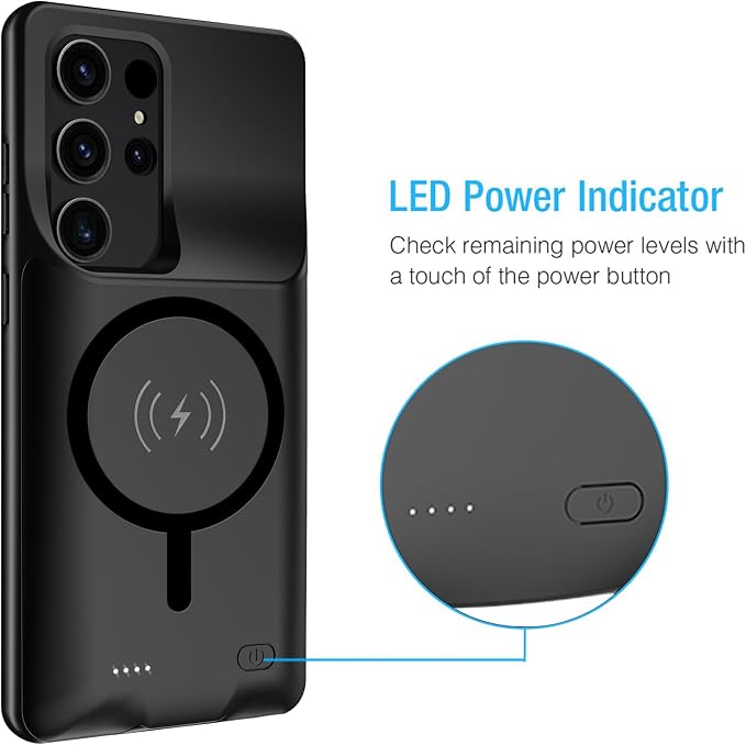 Battery Case for Galaxy S25 Ultra,12000mAh Portable Protective Wireless Charging Case Compatible with Galaxy S25 Ultra 5G 2025 (6.9 inch) Rechargeable Extended Battery Pack Charger Cover (Black)