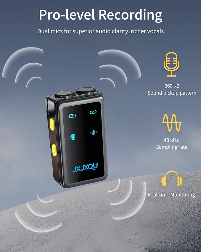 Wireless Lavalier Microphone for iPhone:JXJXQU Mic with Smart Noise Reduction/Reverb Effect/30H+ Battery Mini Design Suitable for Podcast/Vlogging/Video Recording - Compatible with iOS/Android Phones
