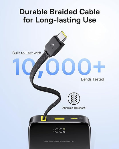 Baseus Portable Charger, 10000mAh Fast Charging Power Bank, 22.5W PD3.0 QC3.0 Battery Pack Built-in USB C Braided Cable, Travel Essentials for iPhone 17 16 15, iPad, S25/S24, Indoor/Outdoor, Travel