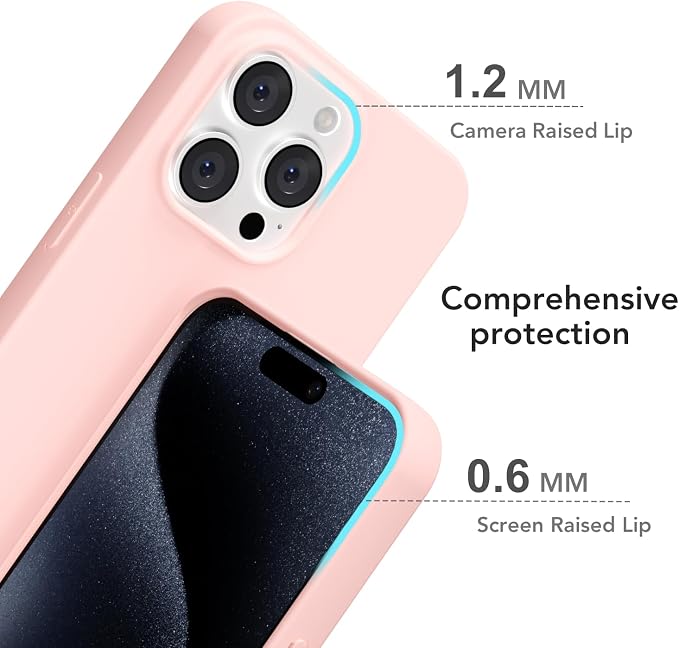 for iPhone 15 Pro Case Silicone Compatible with Magsafe Case, Ultra Slim Thin Magnetic Phone Cases Mag Safe, Cute Soft Rubber Gel TPU Matte Plain Wireless Charging Cover for Women, Light Pink