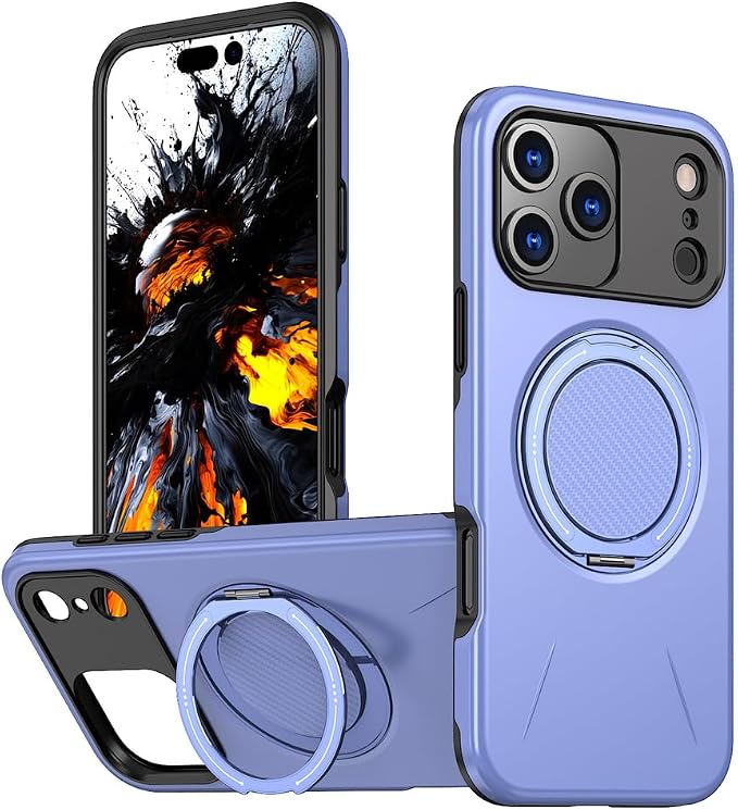 Shockproof Case for iPhone 17 Pro Max/17 Pro/17 Air/17, Magnetic Ring Adjustable Stand Cover Heavy Duty Protection Slim Hard Wireless Charging Shell (17,Purple)