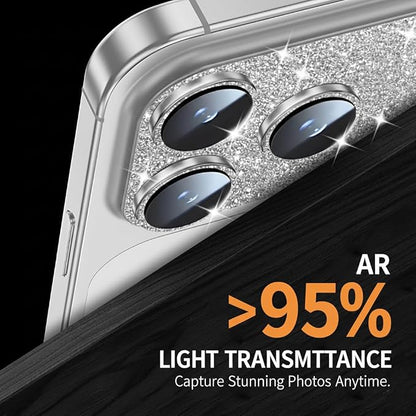 Glitter Bling Ring Camera Lens Protector cover for iPhone 17 Pro Max Women, for iphone 17 pro max camera protector 9H Hardness Tempered Glass Lens Protector, Anti-Scratch, Cosmic (sliver)