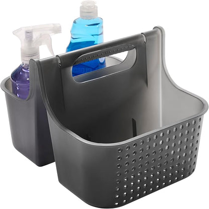 madesmart Portable Shower Caddy Tote with Soft Handle, Plastic Organizer for Soap, Shampoo & Bath Essentials, Carbon