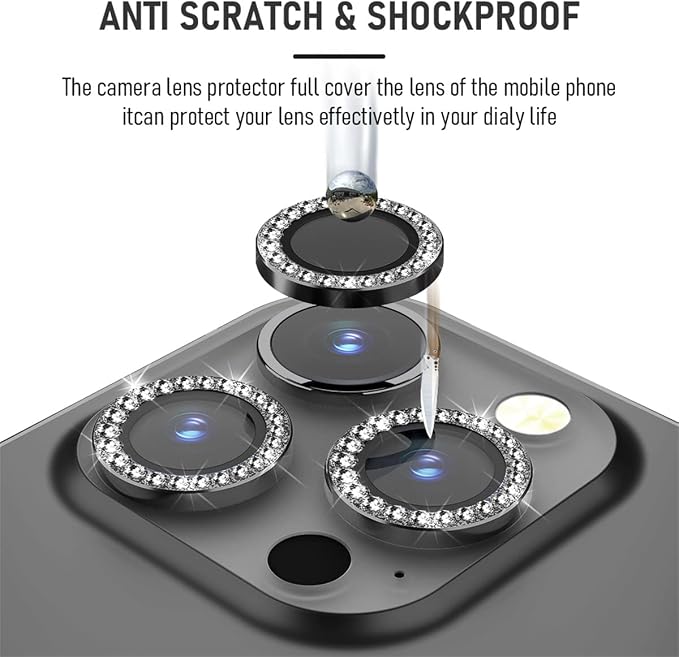 Suoman 3-Pack for iPhone 12 Pro Max Camera Lens Protector, 9H Tempered Glass, [Does not Affect Night Shots] Metal Frosted Independent Protective Cover - Diamonds-Black