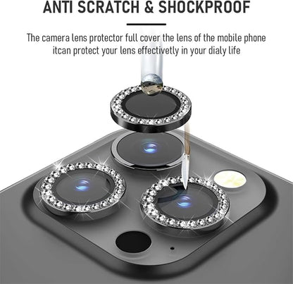 Suoman 3-Pack for iPhone 12 Pro Max Camera Lens Protector, 9H Tempered Glass, [Does not Affect Night Shots] Metal Frosted Independent Protective Cover - Diamonds-Black