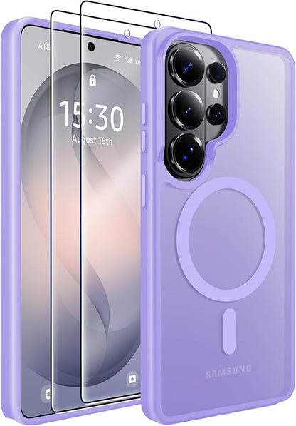 MOZOTER for Samsung Galaxy S26 Ultra Case with Magnetic,[Compatible with MagSafe][12Ft Military Dropproof][2*Screen Protector] Translucent Anti-Slip Back Slim Shockproof Case for S26 Ultra-Purple | [12Ft Military Dropproof][2*Screen Protector]Transluce...