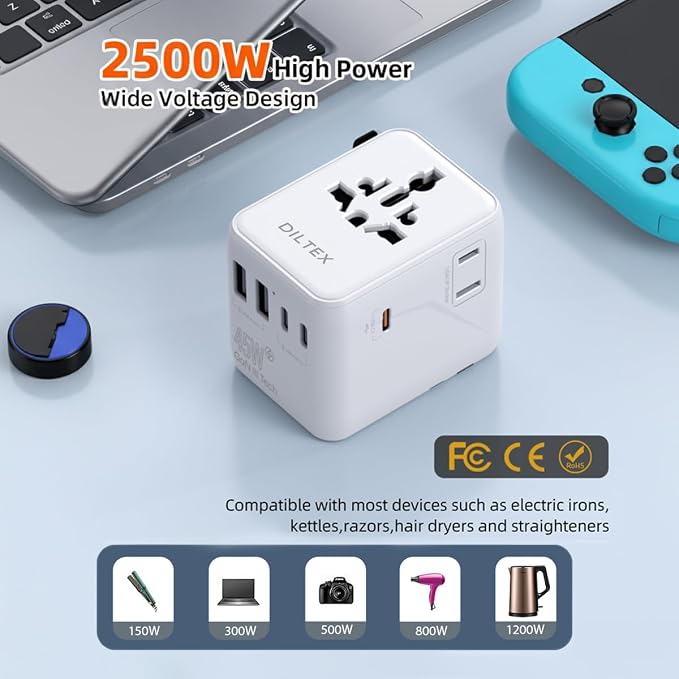 45W Universal Travel Adapter with Multi USB-A & C Ports - All in One Travel Adapter for Charging in Hotels Airports & Cruises- Plug Adapter Safe for Phones & Cameras- Reliable Choice for Daily Travel