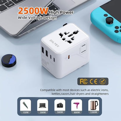 45W Universal Travel Adapter with Multi USB-A & C Ports - All in One Travel Adapter for Charging in Hotels Airports & Cruises- Plug Adapter Safe for Phones & Cameras- Reliable Choice for Daily Travel