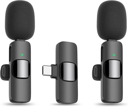 MAYBESTA Wireless Lavalier Lapel Microphone for iPhone Android - Bluetooth Mini Phone Microphones for Video Recording - 2 Clip on Mics with USB C Interface for Tiktok YouTube Vlog(USB-C Only)