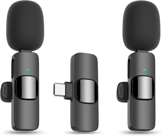 MAYBESTA Wireless Lavalier Lapel Microphone for iPhone Android - Bluetooth Mini Phone Microphones for Video Recording - 2 Clip on Mics with USB C Interface for Tiktok YouTube Vlog(USB-C Only)