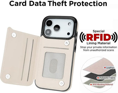 uCOLOR for iPhone 17 Pro Wallet Case with Card Holder PU Leather RFID Blocking Design iPhone 17 Pro flip case for Women Men Magnetic Clasp Kickstand Design 6.3 inch (Dune Mirage Checkboard)