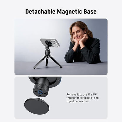 NEEWER Magnetic Phone Tripod Mount Compatible with MagSafe iPhone, Gym Golf Cart Phone Holder, 360° Ball Head Adapter Mount with Metal Ring & Detachable Base for Selfie Stick Tripod, PA072