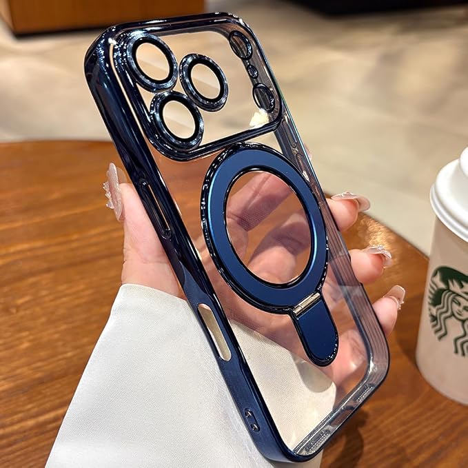 for iPhone 17 Pro Case Magnetic Stand,[Compatible with Magsafe] [Military Protection][Camera Lens Protector] Phone Case Cover for iPhone 17 Pro 6.3" - Deep Blue