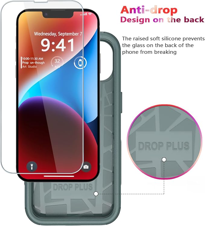 Diverbox for iPhone 14 Case [Shockproof] [Dropproof] [Tempered Glass Screen + Camera Lens Protector],Heavy Duty Protection Phone Case Cover for Apple iPhone 14 (Pine Green)