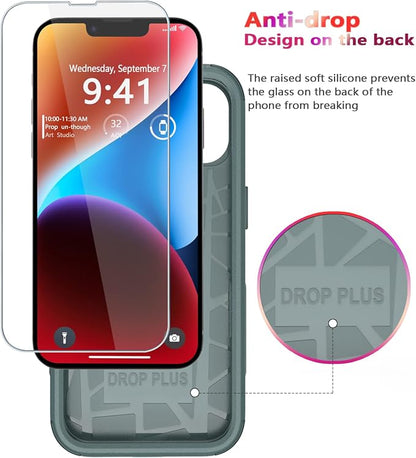 Diverbox for iPhone 14 Case [Shockproof] [Dropproof] [Tempered Glass Screen + Camera Lens Protector],Heavy Duty Protection Phone Case Cover for Apple iPhone 14 (Pine Green)
