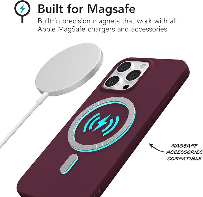 for iPhone 13 Pro Max Case Silicone Compatible with Magsafe Case, Ultra Slim Thin Magnetic Phone Cases Mag Safe, Cute Soft Rubber Gel Matte Wireless Charging Cover for Women, Burgundy Maroon