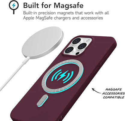 for iPhone 14 Pro Max Case Silicone Compatible with Magsafe Case, Ultra Slim Thin Magnetic Phone Cases Mag Safe, Cute Soft Rubber Gel Matte Wireless Charging Cover for Women, Burgundy Maroon