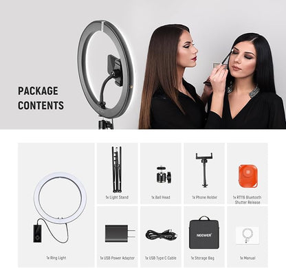 NEEWER 12" 24W High Power LED Ring Light with 71" Tripod Stand Phone Holder Compatible with iPhone for Video Recording Makeup Selfie Studio Streaming TikTok, Bi Color Ringlight Lighting, RH12B