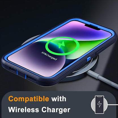 for iPhone 14 Plus Case with 2Pcs Tempered Glass Screen Protector and 1Pcs Camera Lens Protector, Military Grade 3 in 1 Heavy Duty Shockproof/Drop Proof/Dust Proof Case (Navy Blue)
