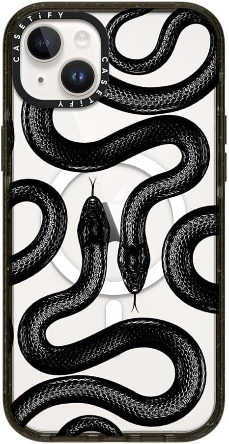 CASETiFY Impact iPhone 14 Plus Case [4X Military Grade Drop Tested / 8.2ft Drop Protection/Compatible with Magsafe] - Black Kingsnake - Glossy Black