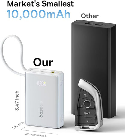 Baseus 20000mAh Compact Portable Charger 45W, CCC Certified Power Bank Built-in USB-C Cables, Travel Essential PD Fast Charging Battery Pack for iPhone 17/16 Series Galaxy S25/S24 Ultra Google iPad