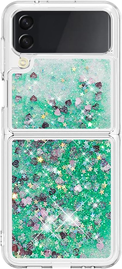 Galaxy Z Flip 4 Glitter Case Silicone, Galaxy Z Flip 4 Liquid Cover, Girls Women Bling Floating Sparkle Quicksand Shockproof Waterfall Slim Phone Cover Back Compatible with Samsung Galaxy Z Flip 4
