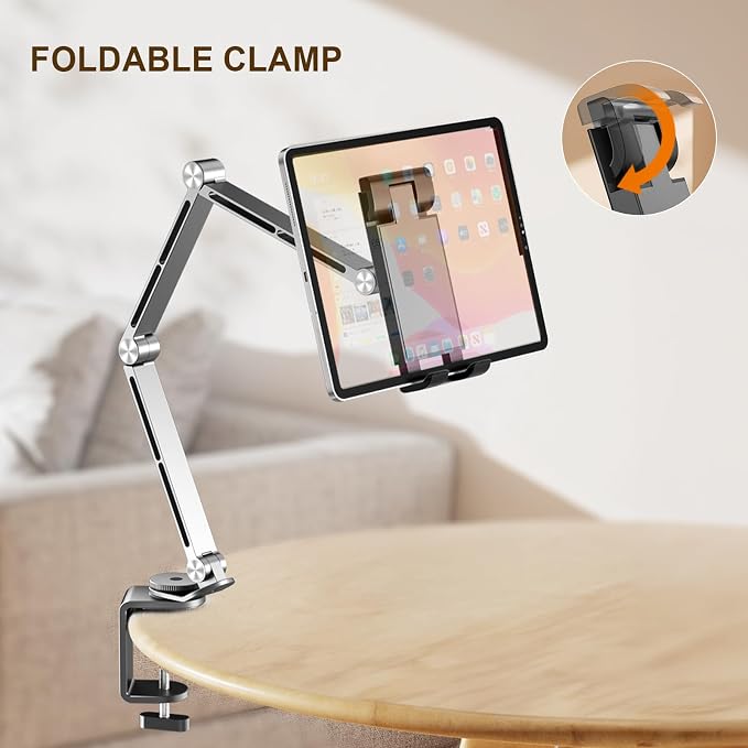 Tablet Stand Holder for Desk Aluminum Alloy Ipad Desk Mount Monitor with 360°Rotate Base, Adjustable&Foldable Tablet Arm for 4.7"-15.6" Screen Phone,Kindle,Fire HD,Monitor