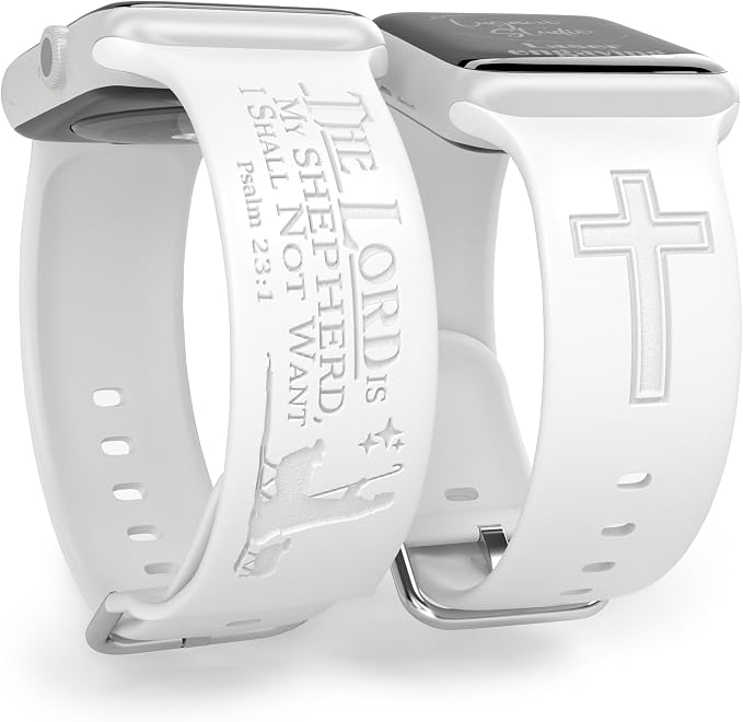 The LORD is my Shepherd Watch Band compatible with Apple Watch Laser Engraved iWatch Band Silicone 38mm 40mm 41mm 42mm 44mm 45mm 49mm Strap Jesus Psalm Christian God (38/40/41mm M/L, White)