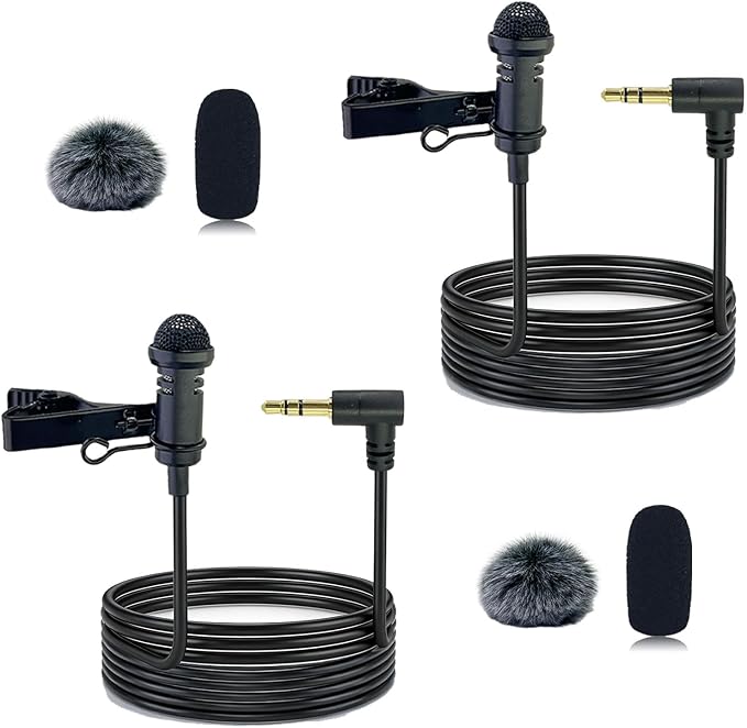 2Pcs Lavalier Microphone Compatible with DJI MIC 1/2 and for Rode Wireless GO II, Angled 3.5mm TRS Plug Omnidirectional Microphone for Streaming Vlog Interview and More, 1.5M