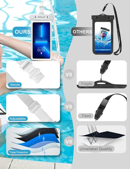 wellhouse Waterproof Phone Pouch, Waterproof Phone Case for iPhone 17 16 15 14 13 Pro Max XS Samsung, IPX8 3D Cellphone Dry Bag Beach Essentials (2 Pack - Black & White7.0, 7 inch)