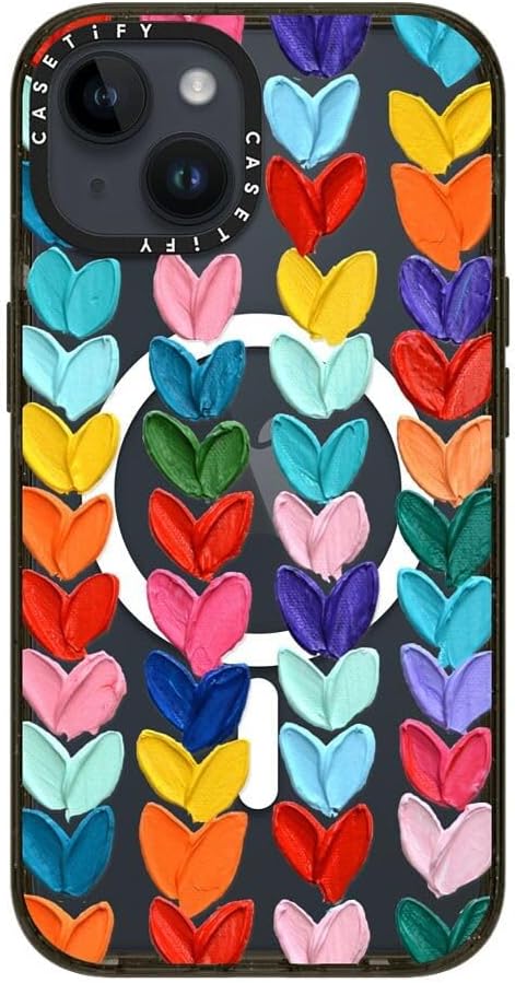 CASETiFY Impact iPhone 14 Case [4X Military Grade Drop Tested / 8.2ft Drop Protection/Compatible with Magsafe] - Polka Daub Hearts - Glossy Black