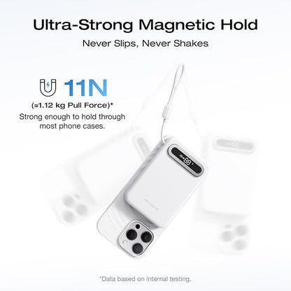 EF ECOFLOW Rapid Mag Power Bank, Qi2.2 25W MagSafe-Compatible Portable Charger, 10,000mAh Magnetic Power Charger with Built-in USB-C Cable and Foldable Stand, for iPhone 17/16/15