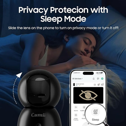 2K Security Camera Indoor, 2.4G & 5G WiFi Pet Camera for Home Security, Pet/Dog/Elder/Baby Camera with Phone App, Night Vision, Cloud/SD Card Storage, 2-Way Audio, Motion Detection, Black